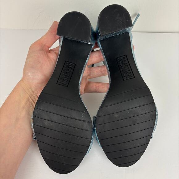 Kenneth Cole Reaction Rise Ruffle Blue Metallic Heel Sandals 8.5 M Evening Event - Picture 9 of 10